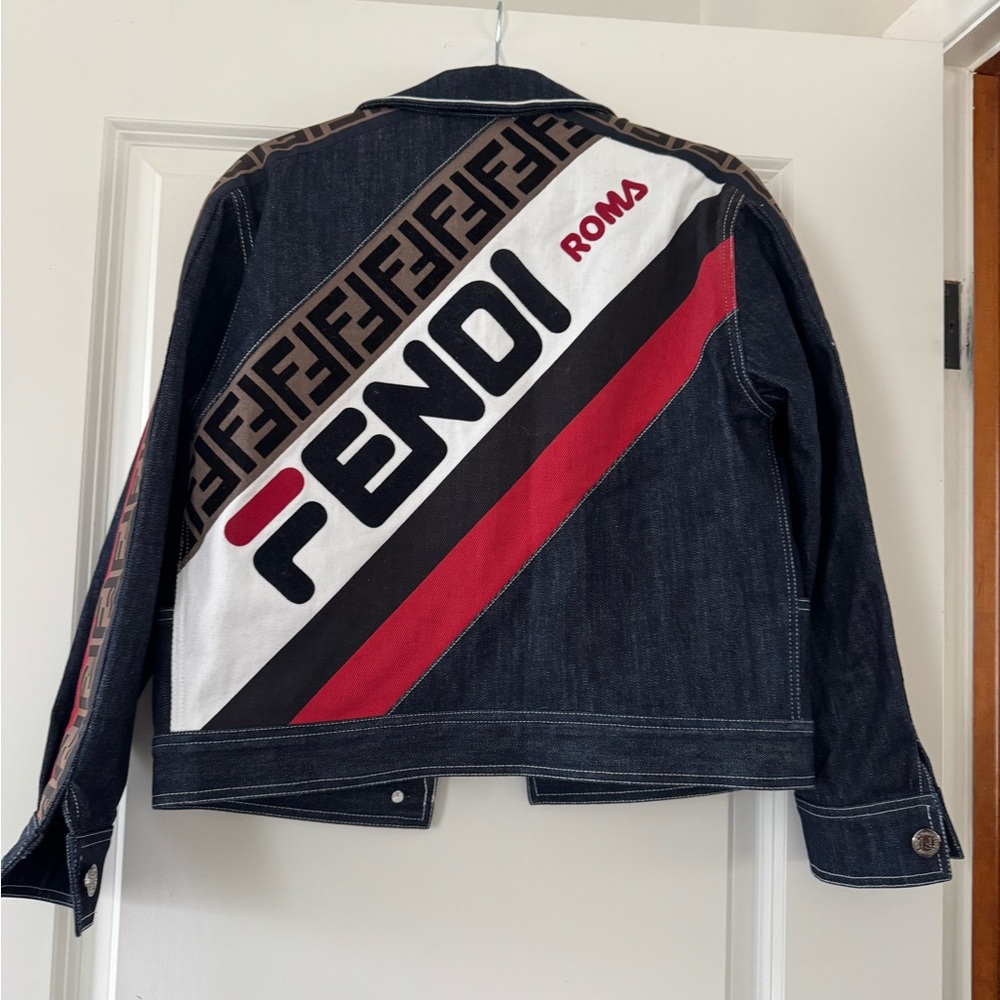 Fendi Blue Denim Jacket with Silver Chain Detail